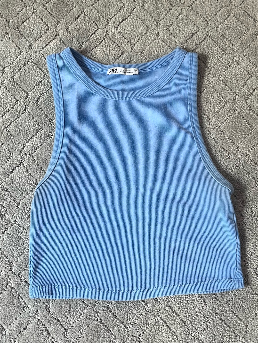 Zara Blue Ribbed Cropped Tank